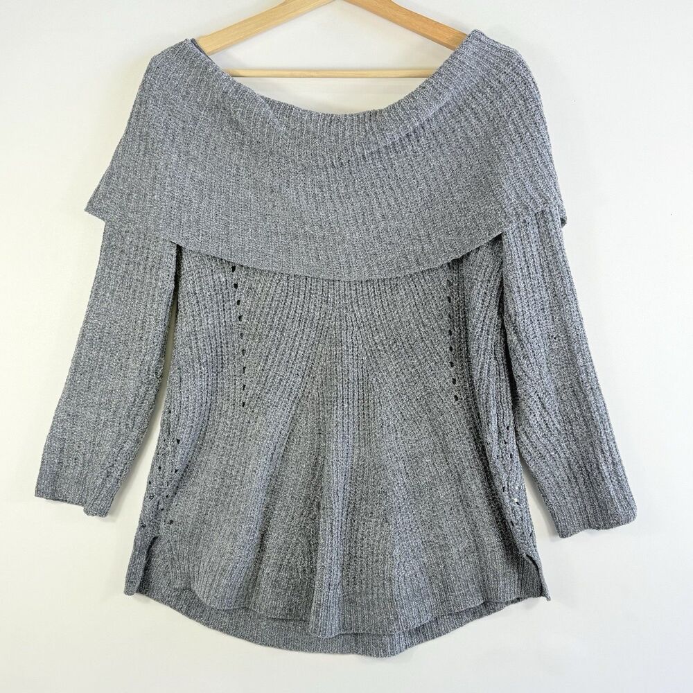 Moth by Anthropologie Womens Small Grey Cozy Chenille Knit Broad Collar Sweater‎ - Picture 2 of 7